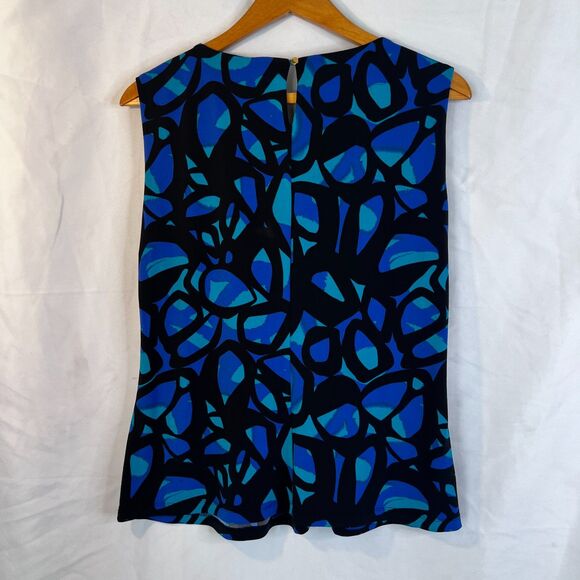 Calvin Klein Bold Abstract Tank Blouse Artsy Pleated Neckline Size XL Office - Picture 2 of 8